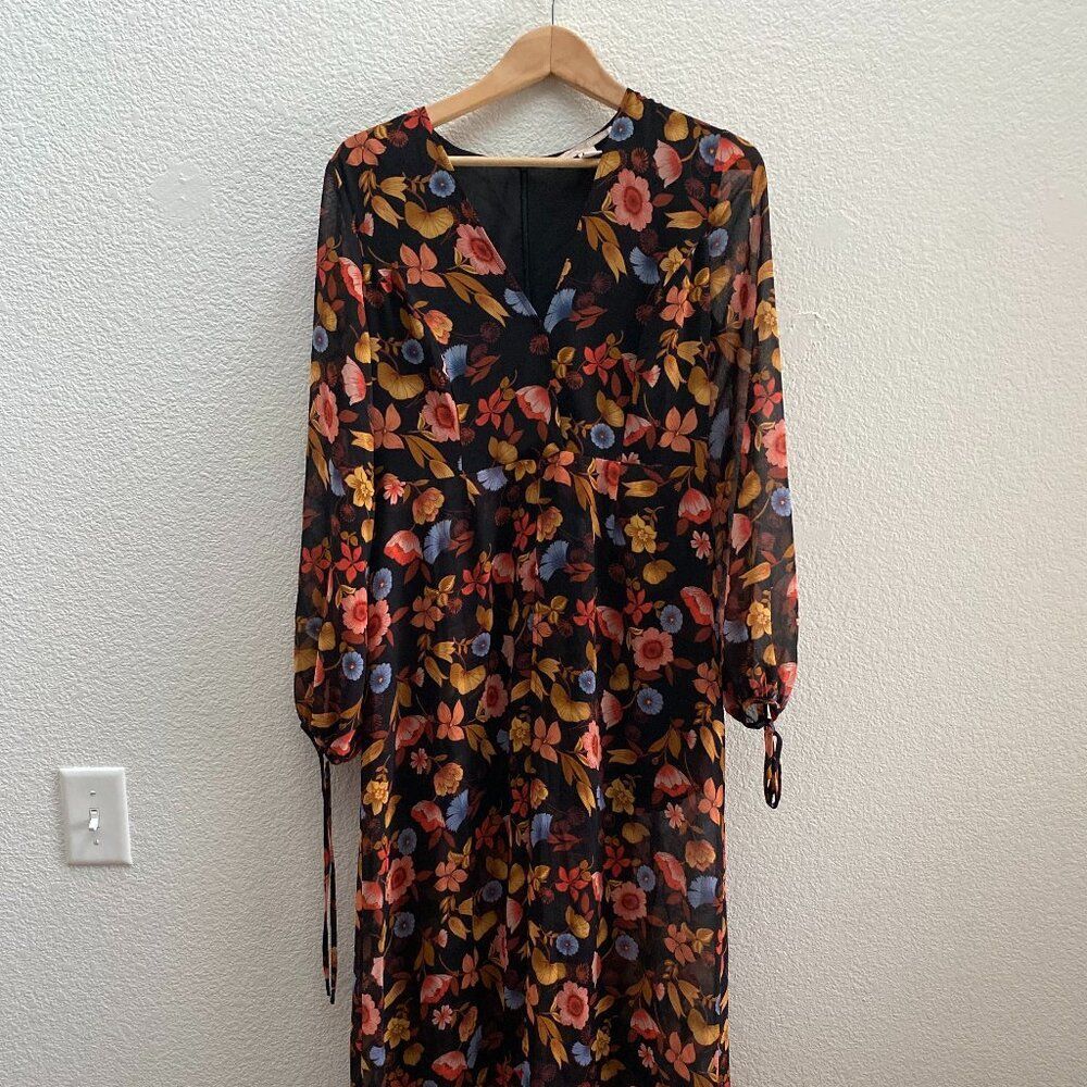 Forever 21 Summer Floral Wedding Maxi Dress Peekaboo Shorts Sheer Sleeves Large